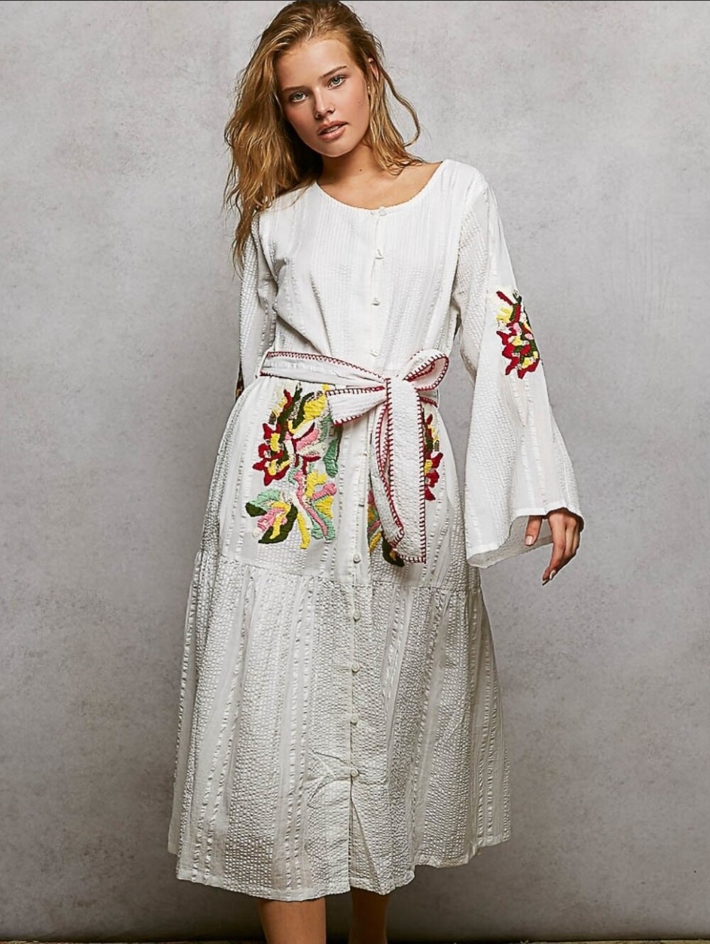NEW!!! POL White Embroidered Maxi Dress with Belt & Colorful Floral Accents, NWT - Picture 4 of 7